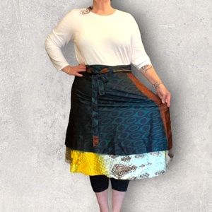 Darn Good Yarn Goddess Mini, reversible 2 layer recycled sari wrap skirt